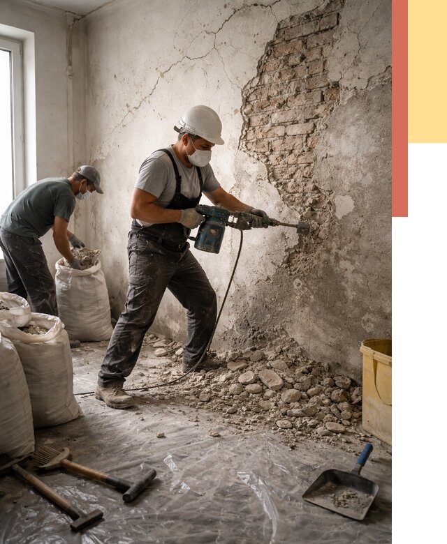 Демонтаж штукатурки со стен в Шахтах от 7814 руб/м² — быстро и недорого | ОТДЕЛОЧНИК-Шхт