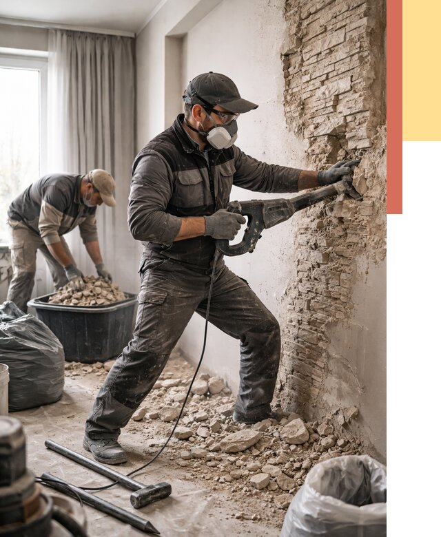 Демонтаж декоративного камня в Шахтах от 1574 руб/м² — быстро и недорого | ОТДЕЛОЧНИК-Шхт