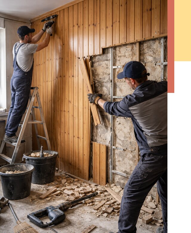 Демонтаж вагонки со стен в Шахтах от 1574 руб. — снятие, удаление, срочно | ОТДЕЛОЧНИК-Шхт