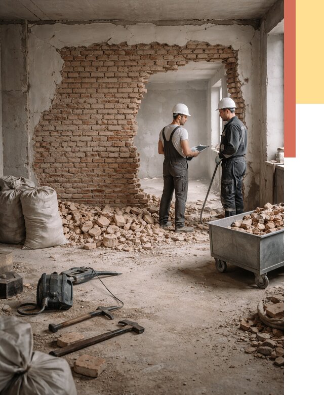 Демонтаж кирпичных стен в Шахтах от 4558 руб. — быстро, недорого, под ключ | ОТДЕЛОЧНИК-Шхт