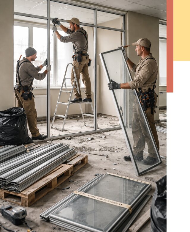 Демонтаж алюминиевых перегородок в Шахтах от 4558 руб. — быстро и недорого | ОТДЕЛОЧНИК-Шхт