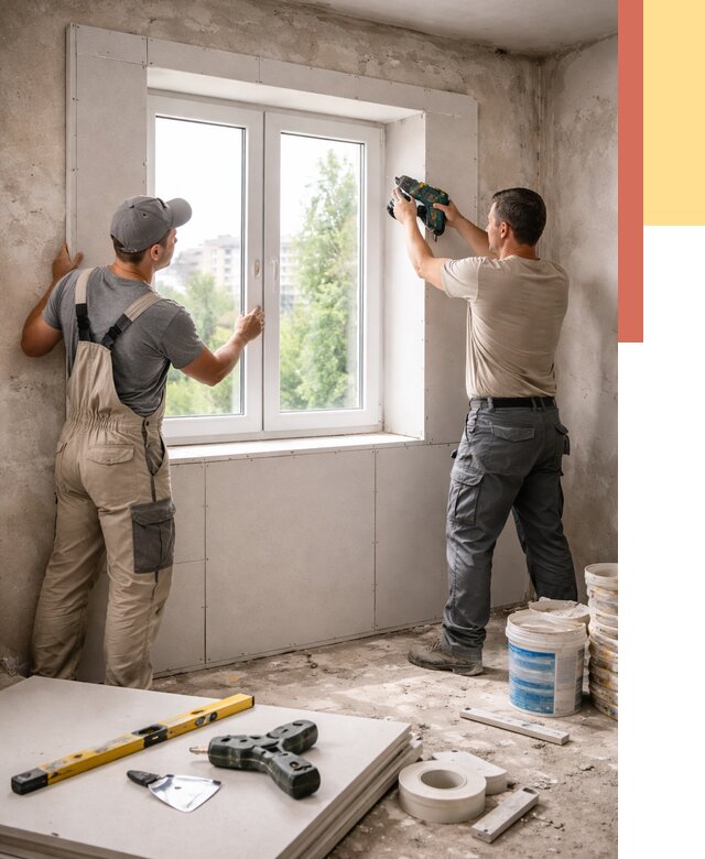 Монтаж откосов из гипсокартона в Шахтах от 4884 руб. под ключ | ОТДЕЛОЧНИК-Шхт