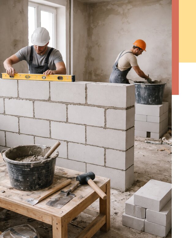 Кладка перегородок из газобетона в Шахтах от 3473 руб. под ключ | ОТДЕЛОЧНИК-Шхт