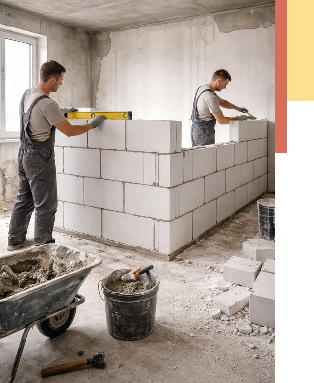 Кладка перегородок из ПГП в Шахтах от 2713 руб./м2 — монтаж и возведение под ключ | ОТДЕЛОЧНИК-Шхт