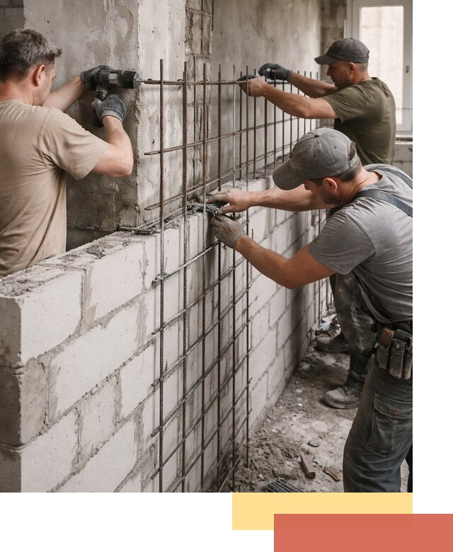 Армирование кладки перегородок в Шахтах профессионально и надёжно