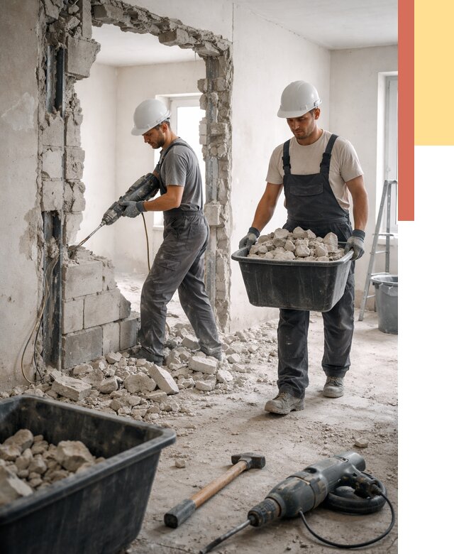 Демонтаж блоковых перегородок в Шахтах от 4070 руб. — быстро и недорого | ОТДЕЛОЧНИК-Шхт