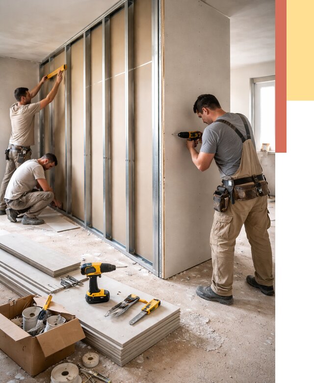 Монтаж однослойной перегородки из гипсокартона в Шахтах от 705 руб. | ОТДЕЛОЧНИК-Шхт