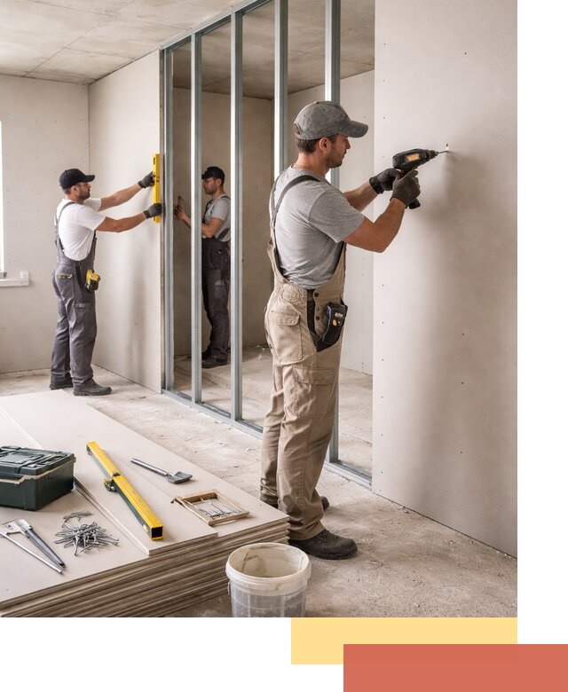 Однослойная перегородка из гипсокартона в Шахтах под ключ, монтаж и отделка