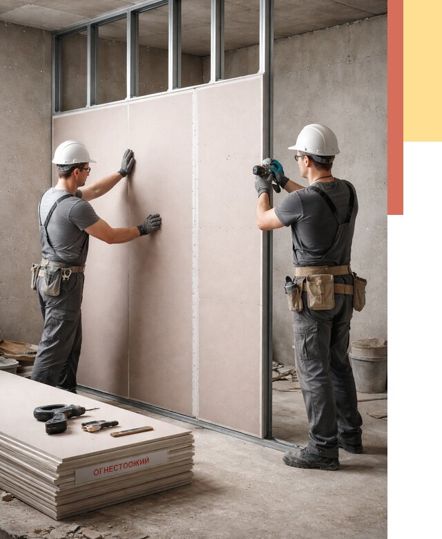 Перегородка из огнестойкого гипсокартона в Шахтах от 2008 руб. под ключ | ОТДЕЛОЧНИК-Шхт