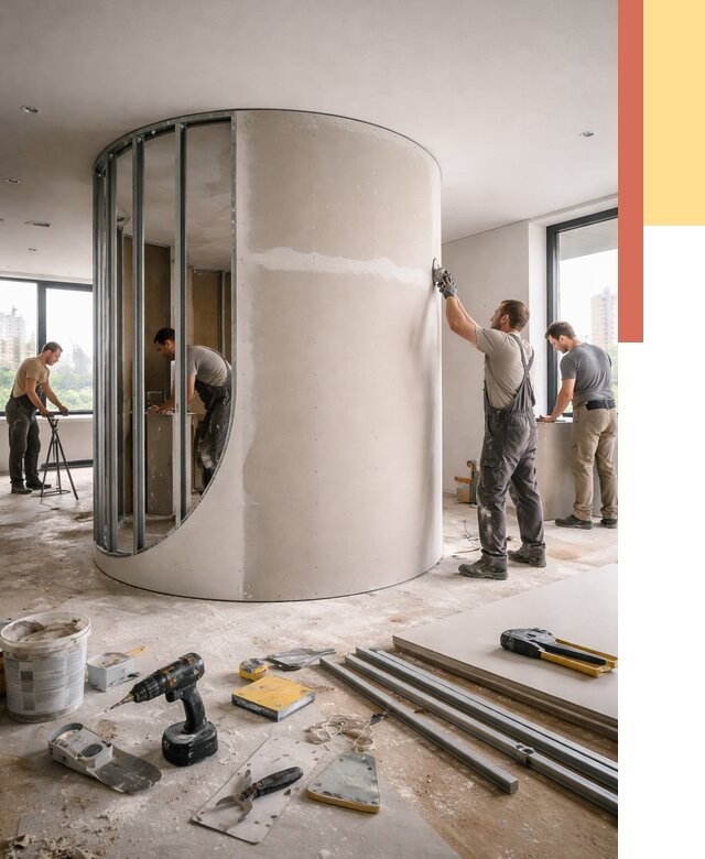 Радиусная перегородка из гипсокартона в Шахтах от 3147 руб. под ключ | ОТДЕЛОЧНИК-Шхт