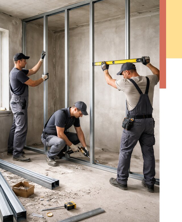 Монтаж каркаса перегородки из профиля в Шахтах от 814 руб. | ОТДЕЛОЧНИК-Шхт