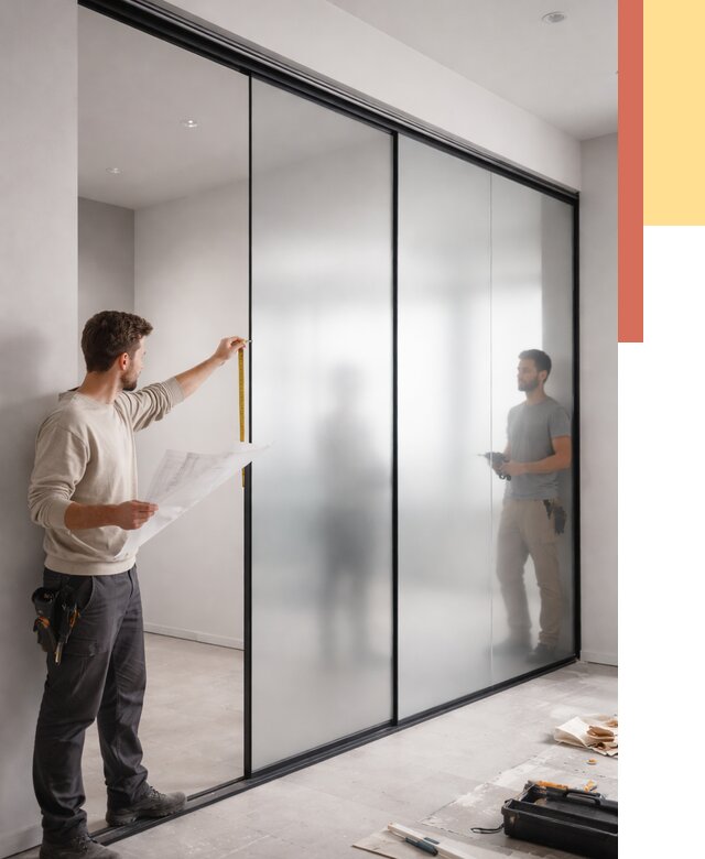 Матовые стеклянные перегородки в Шахтах от 9225 руб. — монтаж и установка | ОТДЕЛОЧНИК-Шхт