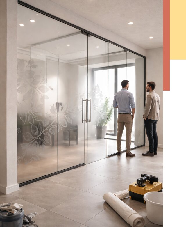 Стеклянные перегородки с рисунком в Шахтах от 13566 руб. монтаж и нанесение | ОТДЕЛОЧНИК-Шхт