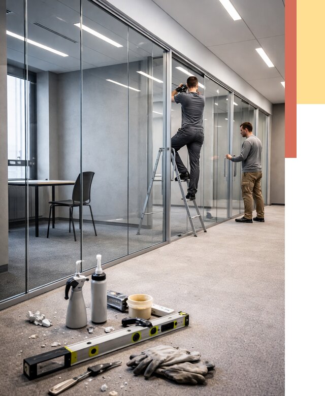 Стеклянные офисные перегородки в Шахтах от 9225 руб. — монтаж и установка | ОТДЕЛОЧНИК-Шхт