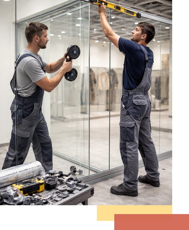 Стеклянные перегородки для магазинов в Шахтах — монтаж и установка