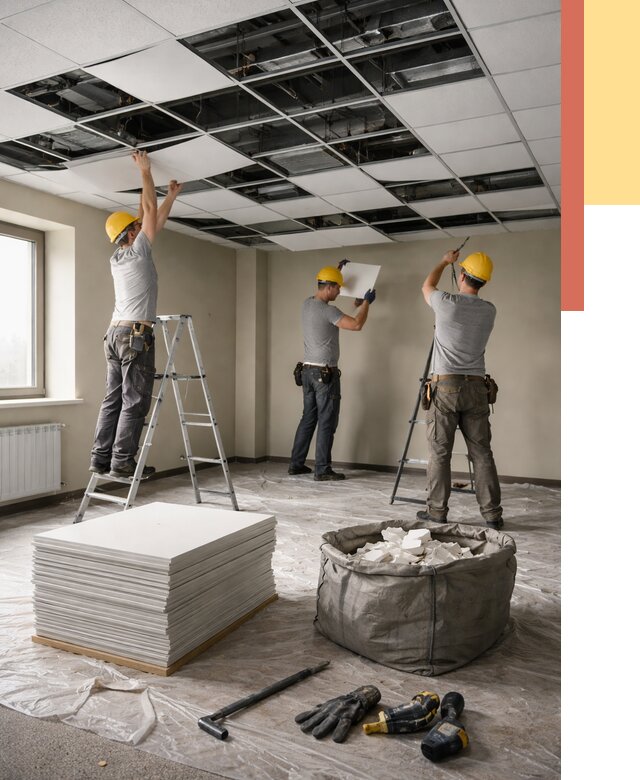 Демонтаж потолка Армстронг в Шахтах от 4884 руб. быстро и недорого | ОТДЕЛОЧНИК-Шхт