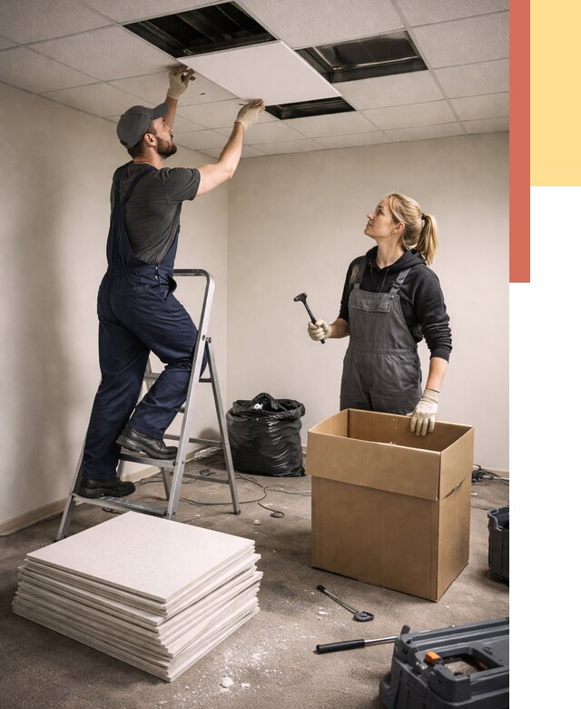 Демонтаж потолочной плитки в Шахтах от 4884 руб. быстро и недорого | ОТДЕЛОЧНИК-Шхт