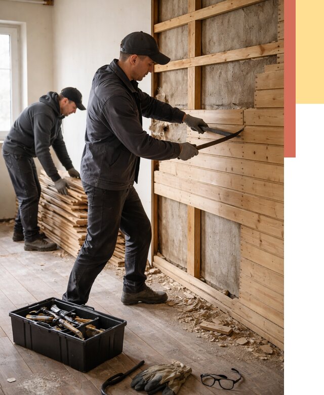 Демонтаж вагонки в Шахтах от 4124 руб/м2 — быстро и недорого | ОТДЕЛОЧНИК-Шхт