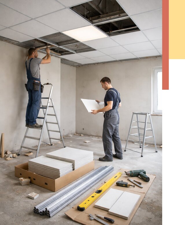 Монтаж потолка армстронг в Шахтах от 4884 руб/м2 — быстрая установка под ключ | ОТДЕЛОЧНИК-Шхт