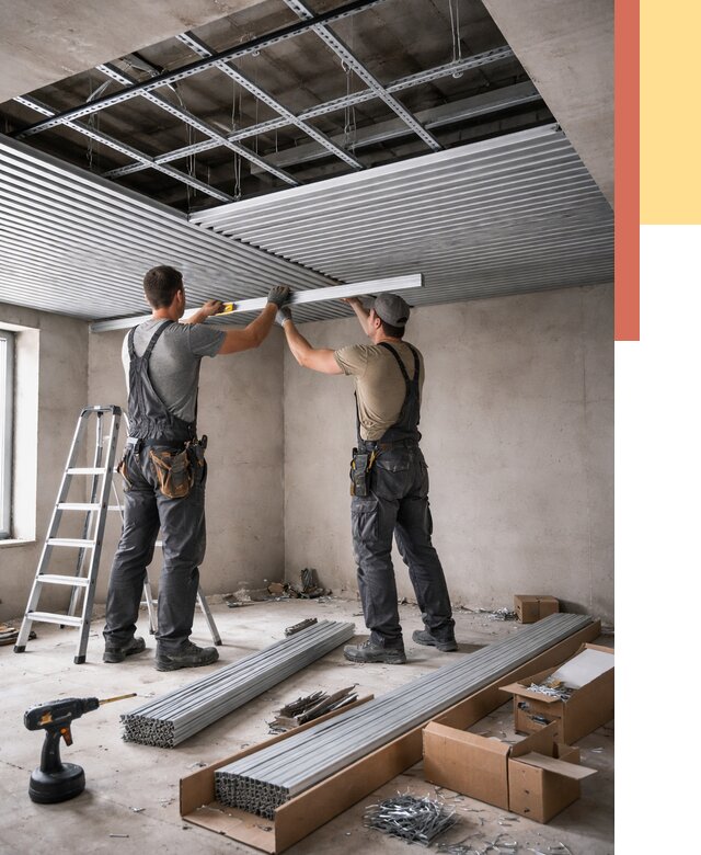 Монтаж реечного потолка в Шахтах от 4884 руб. под ключ | ОТДЕЛОЧНИК-Шхт