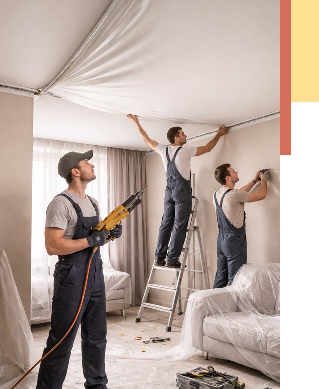 Установка натяжного потолка в Шахтах от 4884 руб. | Быстро и недорого — ОТДЕЛОЧНИК-Шхт