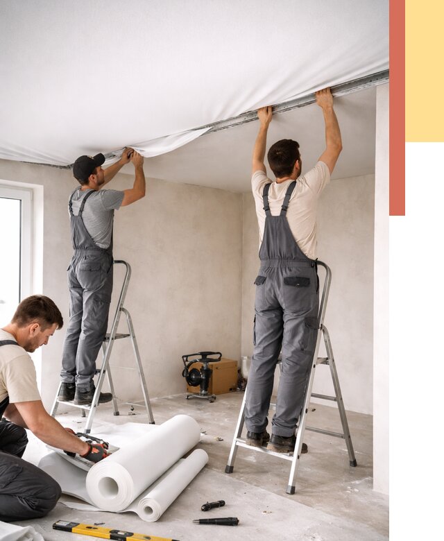 Монтаж тканевого натяжного потолка в Шахтах от 3799 руб. под ключ | ОТДЕЛОЧНИК-Шхт