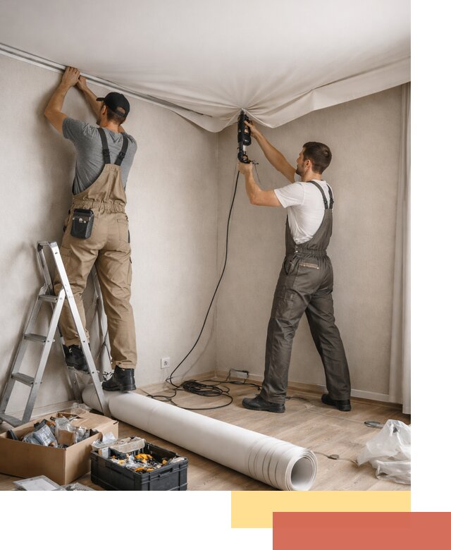 Монтаж цветного натяжного потолка в Шахтах за один день