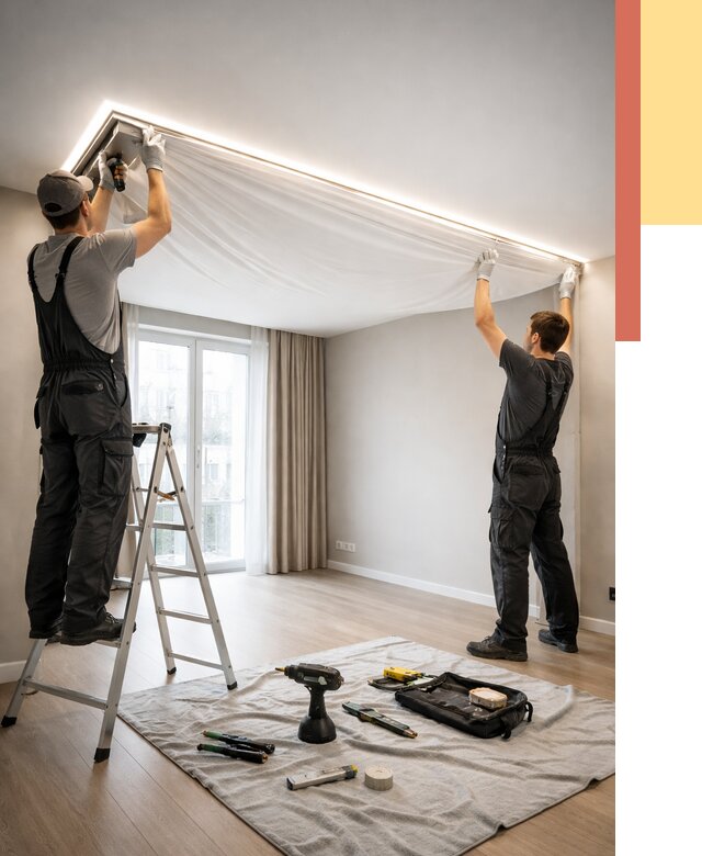 Монтаж парящего натяжного потолка в Шахтах от 4884 руб. быстро и недорого | ОТДЕЛОЧНИК-Шхт