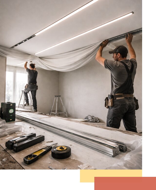 Монтаж натяжных потолков со световыми линиями в Шахтах