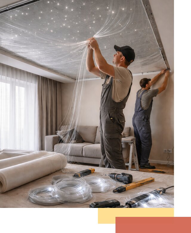 Монтаж натяжного потолка «Звездное небо» в Шахтах