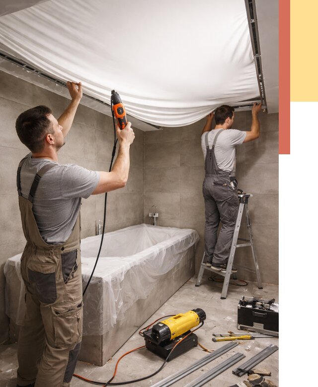 Монтаж натяжного потолка в ванной в Шахтах от 1302 руб. под ключ | ОТДЕЛОЧНИК-Шхт