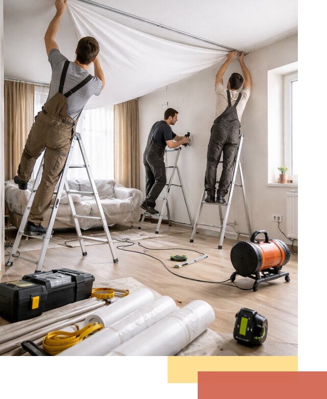 Монтаж натяжного потолка в гостиной в Шахтах