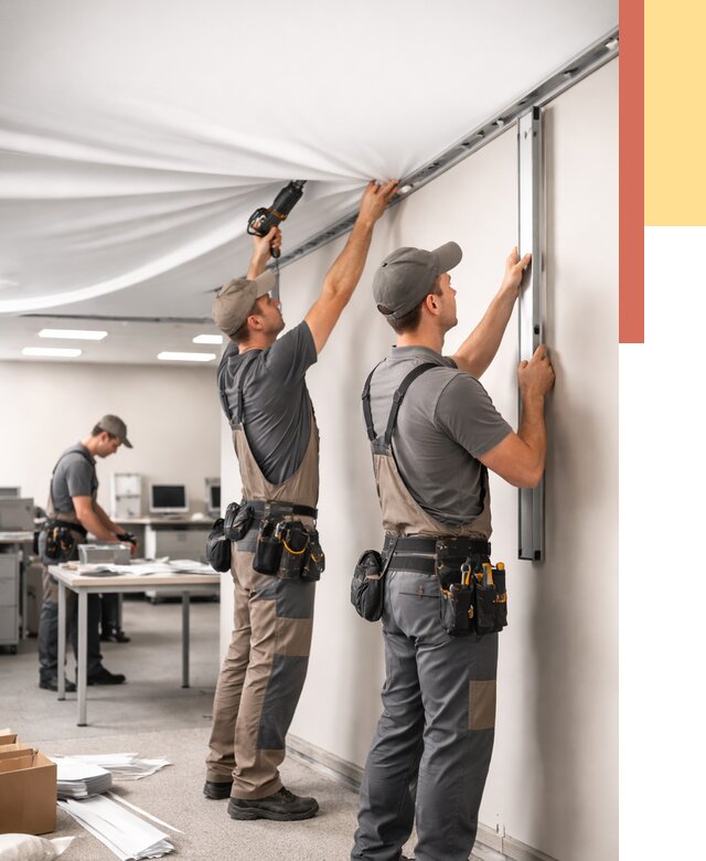 Монтаж натяжного потолка в офисе в Шахтах от 488 руб/м² — быстро и недорого | ОТДЕЛОЧНИК-Шхт