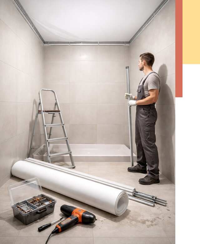 Монтаж натяжного потолка в санузле в Шахтах от 2008 руб. — ОТДЕЛОЧНИК-Шхт