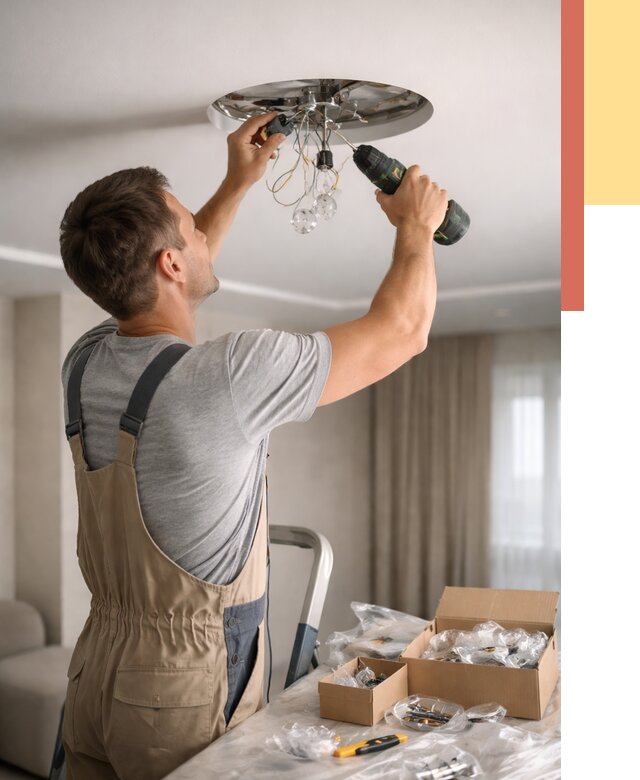 Установка люстры в натяжной потолок в Шахтах от 1302 руб. | Быстро и недорого — ОТДЕЛОЧНИК-Шхт