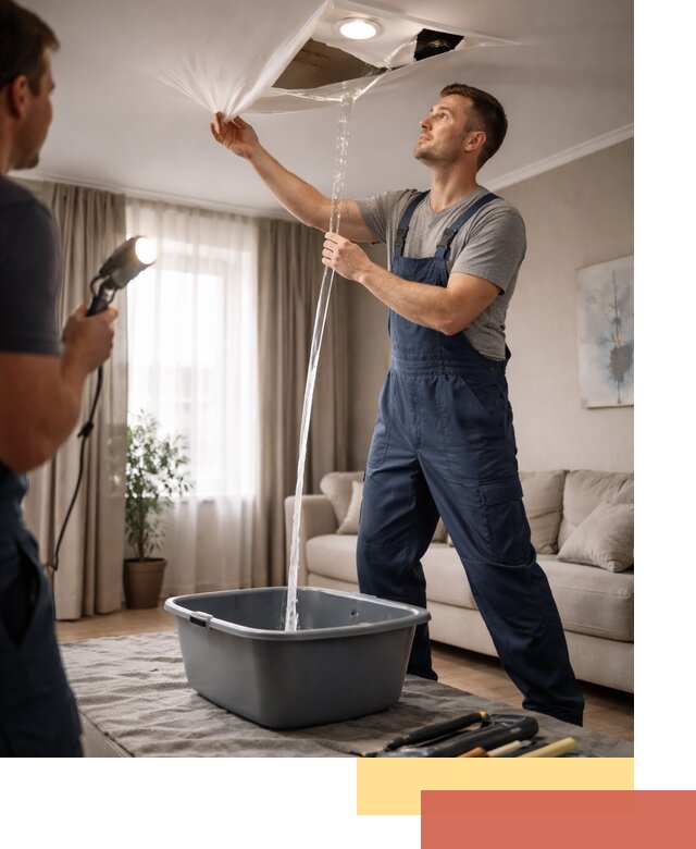 Слив воды с натяжного потолка в Шахтах быстро и аккуратно