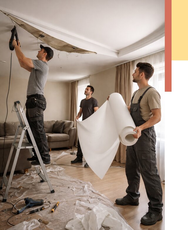 Замена полотна натяжного потолка в Шахтах от 10310 руб. быстро и недорого | ОТДЕЛОЧНИК-Шхт