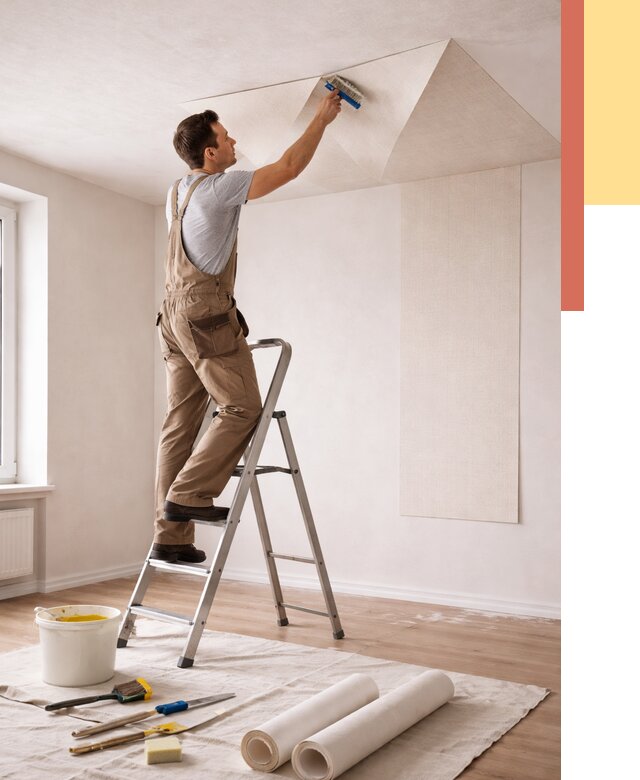 Поклейка обоев на потолок в Шахтах от 4884 руб. быстро и недорого | ОТДЕЛОЧНИК-Шхт