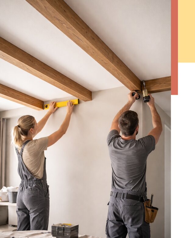 Монтаж декоративных балок на потолок в Шахтах от 4558 руб. — ОТДЕЛОЧНИК-Шхт